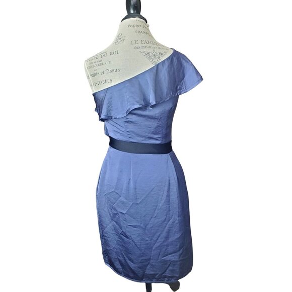 BCBGGENERATION Womens Dress Size 6 One Shoulder Ruffle Blue Smoke Side Zip Short - Picture 2 of 8